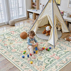 Lahome Boho Rugs for Living Room 5x7, Machine Washable Area Rugs Non-Slip, Vintage Floral Soft Kids Bedroom Carpet Rug for Home Girls Playroom Foyer Entryway, Beige/Multi