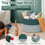 Goodpick Large Storage Basket 22" x 14", Woven Baby Storage for Blanket Living Room, Laundry Organizer for Clothes, Toys, Christmas Basket for Gifts, Green