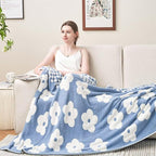 Checkered Throw Blanket, Dusty Blue Super Soft Knit Breathable Throw Blanket, Cozy Fluffy Reversible Checkerboard Flower Fuzzy Blanket for Couch Sofa Bed Living Room Decor 50 x 60 inch