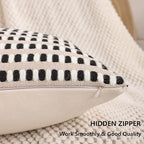 Tosleo Black and White Pillow Covers 18x18 Set of 2 Boho Throw Pillow Covers Stripe Tufted Decor Pillow Cases Accent Chenille Pillowcases Farmhouse Cushion Case Bohemian Nuetral Textured Pillow Cover