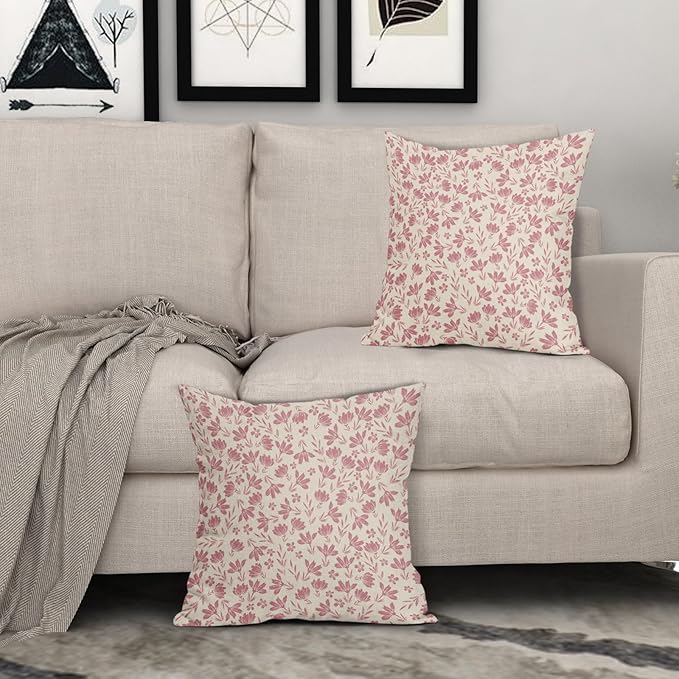 Light Pink Floral Pillow Covers 22x22 Set of 2 Vintage Rustic Old Style Cute Small Flower Cream Print Decorative Outdoor Pillowcases Farmhouse Throw Cushion Case Decor for Couch Sofa Bed