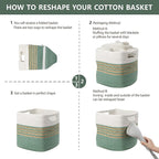 UBBCARE Set of 4 Storage Cubes 13 X 13 X 13 in, Water Hyacinth Storage Bins for Shelves, Toys, Book, Storage Baskets with Handles, Cotton Rope Woven Baskets for Organizing, Green