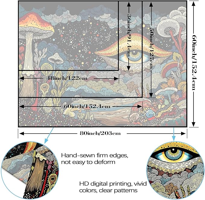 Yeoiat Tapestry Mystical Mushroom Tapestries Fantasy Gaze Tapestries Bohemian Forest Wall Tapestry Bedroom Dormitory Living Room Decoration 90"x70"
