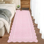 Garvee Scalloped Washable Runner 2x6 Runner Rug Kitchen Rugs Non Slip Washable Modern Entryway Rug Soft Low Pile Boho Bathroom Rugs Stain Resistant Carpet for Laundry Bedroom 2'x6' Pink
