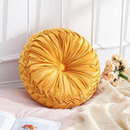 Round Throw Pillows Decorative Pleated Throw Pillows 15'' Diameter Accent Pumpkin Boho Chair Cushion for Couch Sofa Home Decoration(Yellow,1 Pcs)