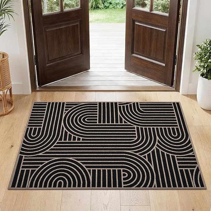 GarveeHome Rainbow Easy Jute Rug 2x3 Entryway Rug Indoor Outdoor Front Door Mat Neutral Non Slip Non Shedding Washable Farmhouse Kitchen Carpet