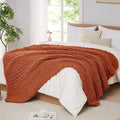 L'AGRATY Chunky Knit Blanket Throw: 80''x90'' Chenille Chunky Knitted Throw Blankets for Bed Couch - Handmade Thick Big Cable Knit Blanket - Large Crochet Rope Blankets for Home Decor(Rusty Orange)