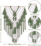 EOBTAIN Green Macrame Wall Hanging Handmade Boho Macrame Wall Decor with Yarn Tassel Bohemian Tapestry Woven Wall Art for Living Room Bedroom Home Apartment Nursery Dorm Decorations,16" W x 26" L