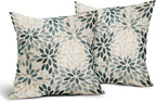 Kawani Teal Dahlia Throw Pillow Covers 22x22 Inch Turquoise Geometric Flower Decorative Square Pillow Cases Beige Tan Gray Floral Cushion Covers Farmhouse Home Decor for Sofa Couch Outdoor Set of 2