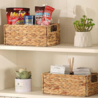 Vagusicc Wicker Storage Basket, Set of 2 Hand-Woven Storage Baskets for Organizing, Small Wicker Basket for Toilet Paper, Foldable Cube Organizer Bins for Shelves and Bathroom (Water Hyacinth)
