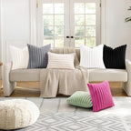 decorUhome Cozy Faux Fur Throw Pillow Covers 24x24 Set of 2 Decorative Soft Plush Striped Modern Farmhouse Boho Couch Euro Sham Pillow Cases with Velvet Back for Sofa Bed Living Room, Grey