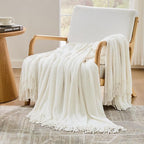 inhand Throw Blanket for Couch Bed,Chunky Chenille Woven Soft Blankets with Tassels,Cozy Boho Farmhouse Fall Winter Decor,Warm for Women,50"x60",Extra Thick-Off White