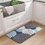 KIMODE Anti Fatigue Kitchen Mat 17.3"x29", Padded Dahlia Kitchen Floor Mats Non Slip, Waterproof Kitchen Mat for Floor, Farmhouse Comfort Standing Mat for Laundry, Office, Sink, Desk Mutil-Blue