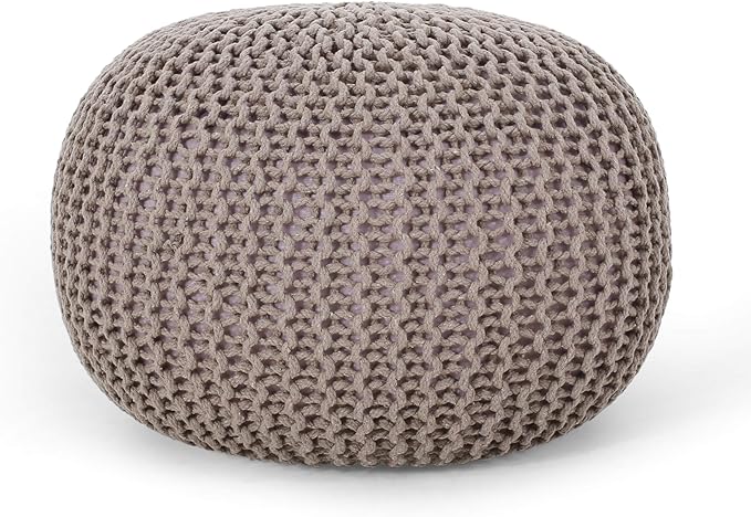 Nahunta Knitted Round Pouf - Cotton - Brown
