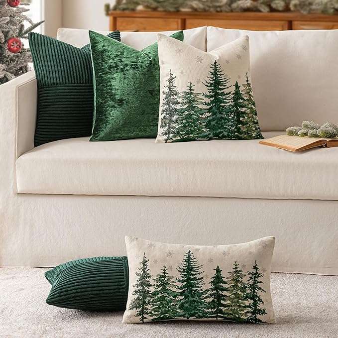 MIULEE Army Green Decorative Euro Sham Pillow Covers 24x24 Inch for Bed Couch Sofa Pack of 2 Boho Farmhouse Throw Pillows Soft Cross Corduroy Patchwork Textured Cushion Cases