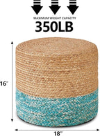 Wimarsbon 2Pcs Pouf Ottomans, Natural Seagrass Foot Stool, Hand Weaving Round Ottoman, Boho Decorative Seat, Jute Braided Pouffe Poof Accent Sitting Footrest for Living Room (18inch 68LK)