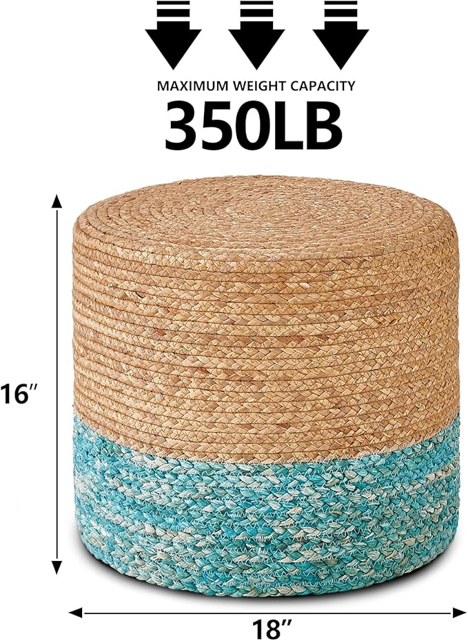 Wimarsbon 2Pcs Pouf Ottomans, Natural Seagrass Foot Stool, Hand Weaving Round Ottoman, Boho Decorative Seat, Jute Braided Pouffe Poof Accent Sitting Footrest for Living Room (18inch 68LK)