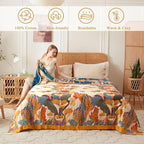 Boho Throw Blanket for Bed -90x90 Inch Spring Blanket 100% Cotton Muslin Cozy Reversible Breathable Throw All-Season for Sofa & Bedroom Quilt Floral Decor Blankets Washable