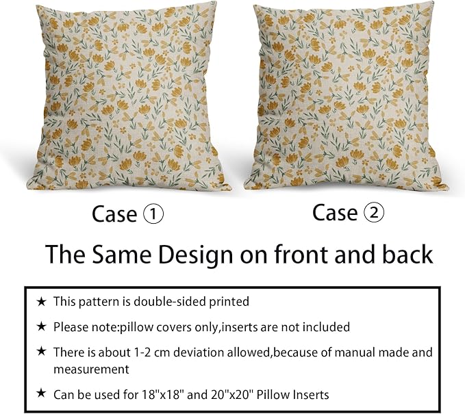 Green Yellow Floral Pillow Covers 24x24 Set of 2 Vintage Rustic Old Style Cute Small Flower Print Decorative Outdoor Pillowcases Farmhouse Throw Cushion Case Decor for Couch Sofa Bed