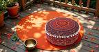 INDIAN CRAFT CASTLE ICC Floor Pillows & Cushion Covers Decorative Hippie Mandala Pouf Pillow Covers Seating Meditation Cushion Cover Large Boho Ottoman Case Pillowcase Couch New Orange, 16" Round