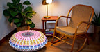 CRAFT KALA 22" Floor Pillows Cover for Sitting, Large Meditation Cushions Cover for Adults, Bohemian Mandala Round Pouf Seating Ottoman Cover for Outdoor Yoga and Living Room Pink Yellow Floral