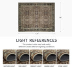 8x10 Vintage Washable Area Rug for Living Room,Low Pile Non Slip Carpet Non-Shedding Large Area Rug Soft Indoor Stain Resistant Rug Floral Print Mat for Bedroom Dining Room Brown Floral