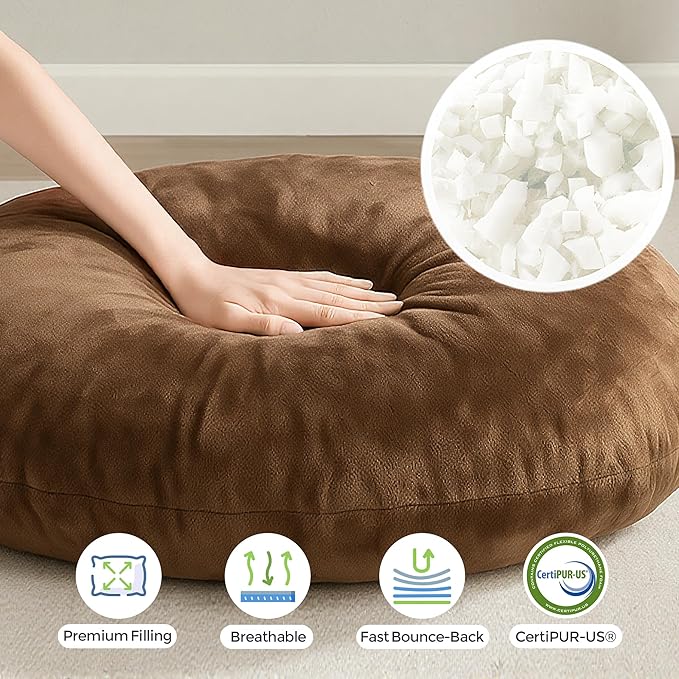 Codi Large Meditation Cushions – Round Floor Pillows for Adults with Removable Washable Cover, Soft and Supportive Floor Cushion for Yoga, Seating and Dog Bed, 32 inch - Coffee