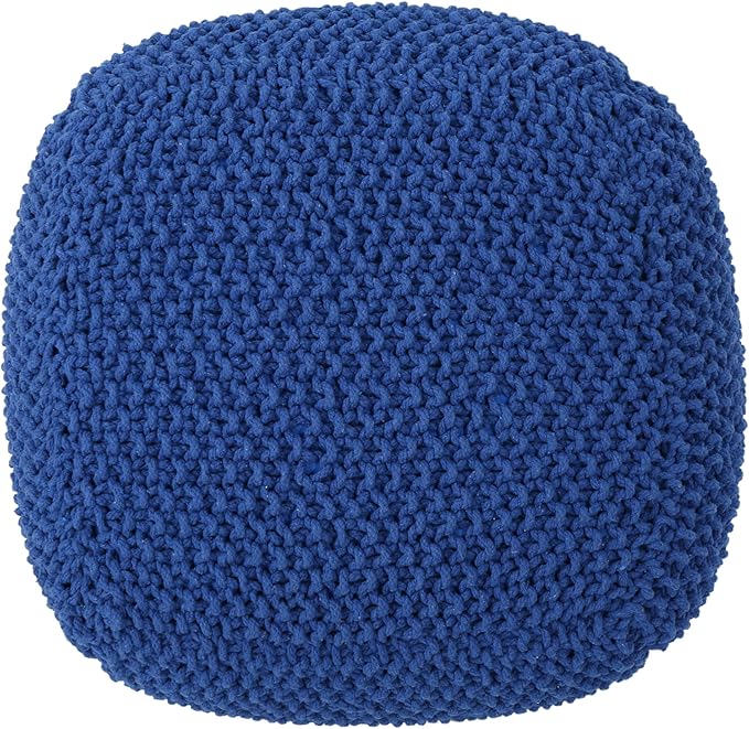 Handcrafted Knitted Cotton Round Pouf - 20x20, Modern Design, Soft and Comfortable, No Assembly, Home Decor, Knit Ottoman, Boho Floor Pouf for Living (Navy)