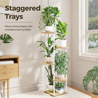 Bamworld White Plant Stand Indoor 6 Tier Metal Plant Shelf for Multiple Plants Tall Flower Stand for Patio Garden Balcony Living Room Bedroom
