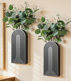 DREAMLOOM 2 Pack Wooden Wall Vases with Fake Plants, Wall Hanging Planters Boho Modern Farmhouse Indoor for Narrow Spaces Entryway Bathroom Home Office Decoration, Black