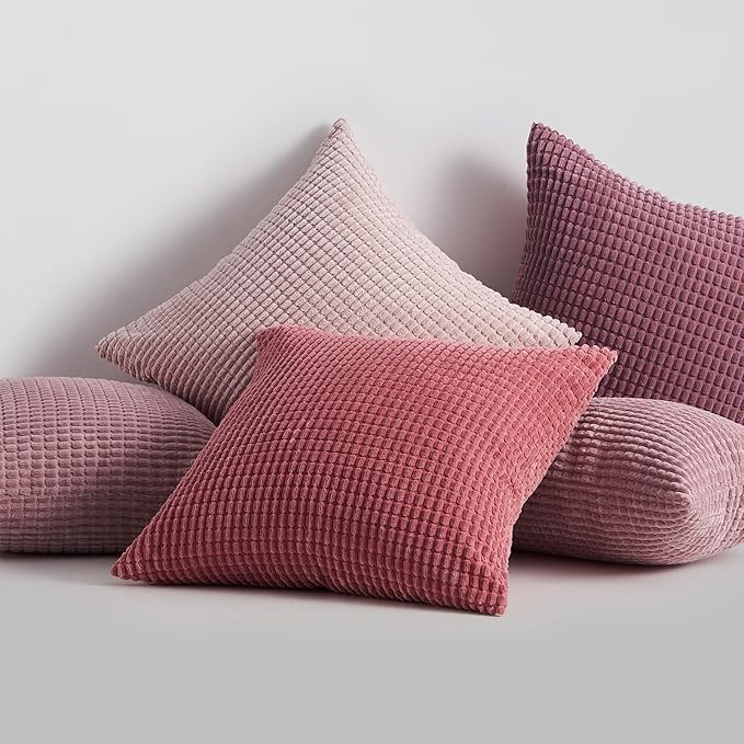 Topfinel Large Couch Throw Pillows Covers 20x20 Inch Set of 4,Accent Corduroy Striped Pink Decorative Euro Shams,Summer Home Decor Cushion Case for Beach,Patio,Balcony