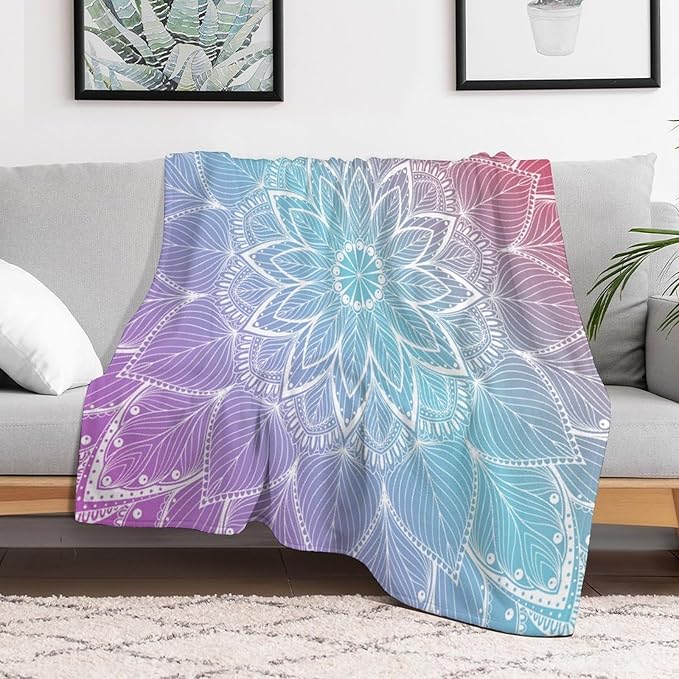Boho Mandala Floral Throw Blanket Bohemian Flower Blanket for Sofa Bed Couch Chair Or Dorm 30"x40"