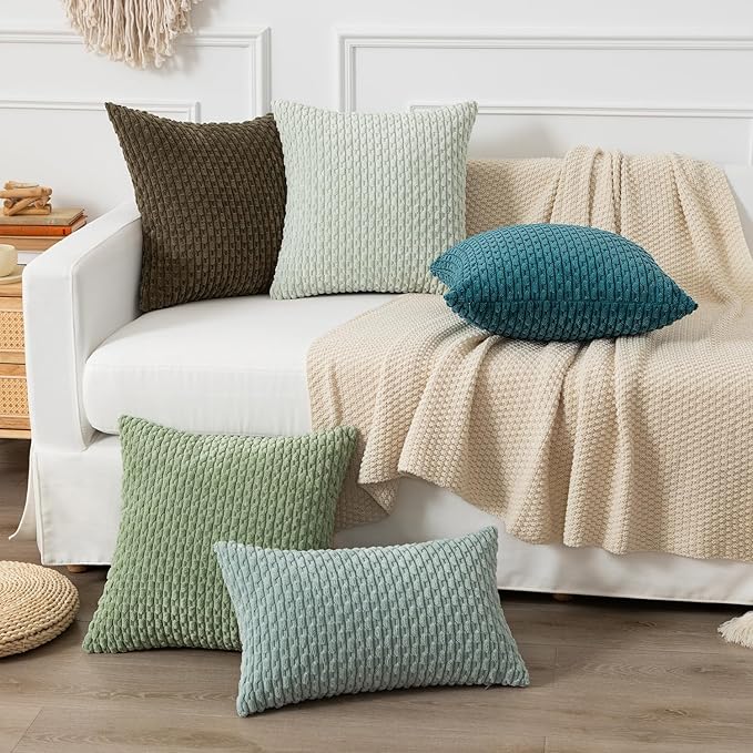 Kevin Textile 14x22 Inch Pillow Cover 1 Pack Boho Decorative Soft Striped Corduroy Lumbar Farmhouse Color Accent Rectangle Cushion Case for Living Room Couch Sofa Bed, Teal Blue