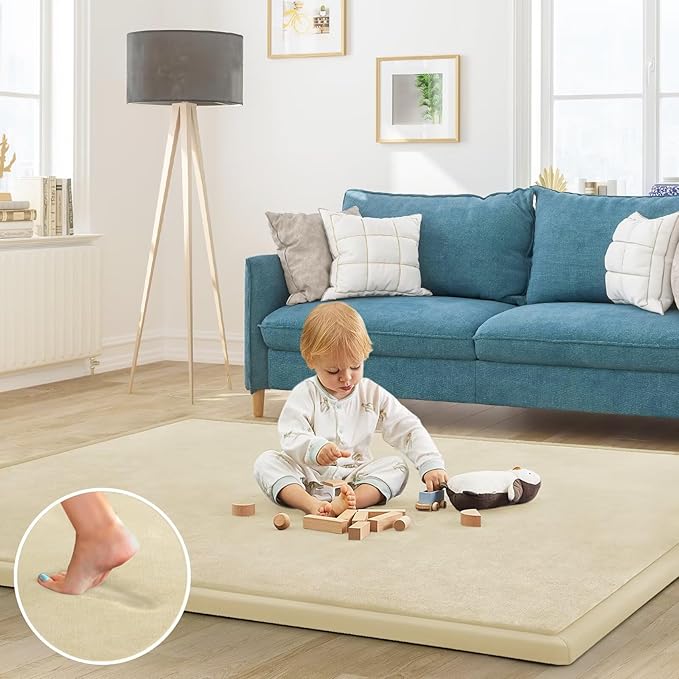 Baby Play Mat for Floor Nursery Rug Muscle Mat Area Rug Playroom Rug 79"x138" Playpen Mat Memory Foam 1.3" Thick Crawling Mat for Babies,Toddlers, Infants, Kids,Light Beige