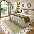 Lahome Floral Scalloped Rug 5x7, Green Rugs for Living Room Ultra-Thin, Vintage Boho Washable Area Rug 5x7 Soft Bedroom Rugs Non-Slip Throw Carpet for Farmhouse Dining Room Playroom Ariele