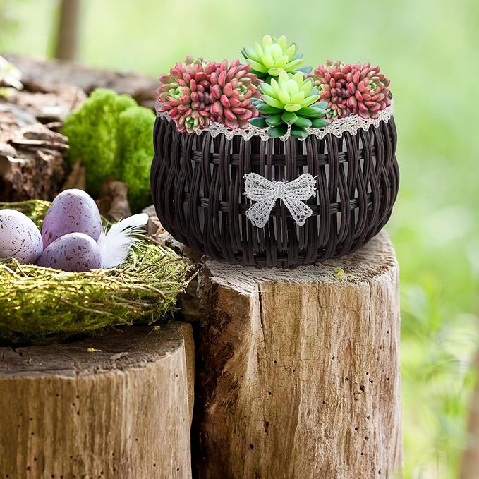 Natural Woven Planting Basket for Indoor Outdoor Use Handwoven Rattan Pot Container Decorative Flower Storage Basket for Home Garden Terraces Boho Style Planter for Small Plants