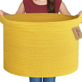 Extra Large Yellow Basket, 22” X 22” X 14” Cotton Rope Yellow Decor for Living Room Bedroom, Woven Basket for Blanket, Laundry, Towel, Shoe, Baby Nursery Toy Organizer, Room Decor Storage Bin