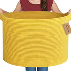 Extra Large Yellow Basket, 22” X 22” X 14” Cotton Rope Yellow Decor for Living Room Bedroom, Woven Basket for Blanket, Laundry, Towel, Shoe, Baby Nursery Toy Organizer, Room Decor Storage Bin