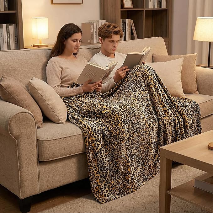 MACEVIA Flannel Fleece Throw Blanket for Couch, Leopard Print Blanket for Adult, Lightweight Cozy Soft Cheetah Blanket for Bed Sofa 260GSM, Suitable for All Seasons (Brown Leopard,50x60inches)