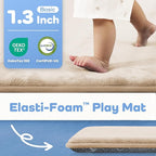1.3" Thick Baby Floor Play Mat 71x79, Basic Padded Foam Mat for Tummy Time Crawling, Non Slip Cushioned for Babies Toddlers Infants Kids (Beige)