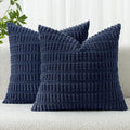 MIULEE Pack of 2 Corduroy Decorative Throw Pillow Covers 12x12 Inch Soft Boho Striped Pillow Covers Modern Farmhouse Home Decor for Summer Coastal Sofa Living Room Couch Bed Dark Blue