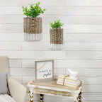 AuldHome Design Wall Hanging Baskets (Set of 2, Gray w/White); Woven WIcker Rustic Farmhouse Two-Tone Door Baskets, Small and Medium Size