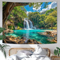 Zussun Nature Forest Tree Tapestry Flowing Waterfall Green Jungle Tapestry for Bedroom Aesthetic Teal Lake Landscape Small Tapestries Wall Hanging for Dorm Living Room Decor 48 x 36 Inch