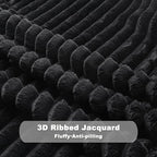 NEWCOSPLAY Super Soft Twin Blanket Black Premium Silky Flannel Fleece 3D Ribbed Jacquard Lightweight Bed Blanket All Season Use (Black Ribbed, Twin(60"x80"))