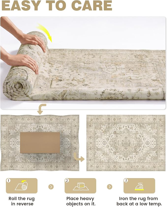 Washable Runner Rug 2x6 Runners for Hallways, Ultra-Thin Carpet Runners for Entryway Anti Slip Backing Runner Rugs for Kitchen Laundry Room Indoor Hallway (Ivory/Beige)