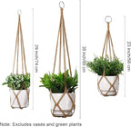 YIBOT 3 Pack Macrame Plant Hanger Indoor Hanging Planter Basket with 3 Hooks, 35"/29"/23" Crochet Plant Holder Stand No Tassels for Indoor Outdoor Boho Home Decor, Brown (POTS NOT Included)