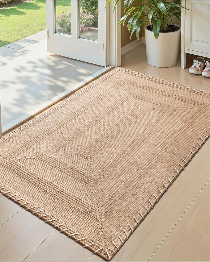 Color&GeometryHHandwoven Jute Entry Rug - Natural Textured Front Door Mat 36"x60", Non-Slip Durable & Eco-Friendly Doormat for High-Traffic Entrance, Rustic Farmhouse Welcome Mat, Jute Sand