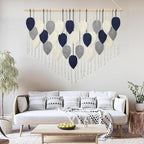 Weldomcor Large Macrame Wall Hanging Leaf Boho Woven Tapestry, Bohemian Chic Wall Hanging Feather Handmade Wall Art Home Decor for Bedroom Living Room Apartment Nursery Office Decoration 51.5"Wx33.5"L