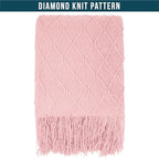 PAVILIA Light Pink Knit Throw Blanket for Couch, Twin Bed, Soft Knitted Farmhouse Sofa Throw for Living Room, Lightweight Decorative Summer Blanket for Chair, Outdoor Textured Boho Blanket, 60x80