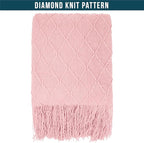 PAVILIA Light Pink Knit Throw Blanket for Couch Bed, Soft Knitted Farmhouse Sofa Throw for Living Room, Lightweight Decorative Summer Throw Blanket for Chair, Outdoor Textured Boho Blanket, 50x60